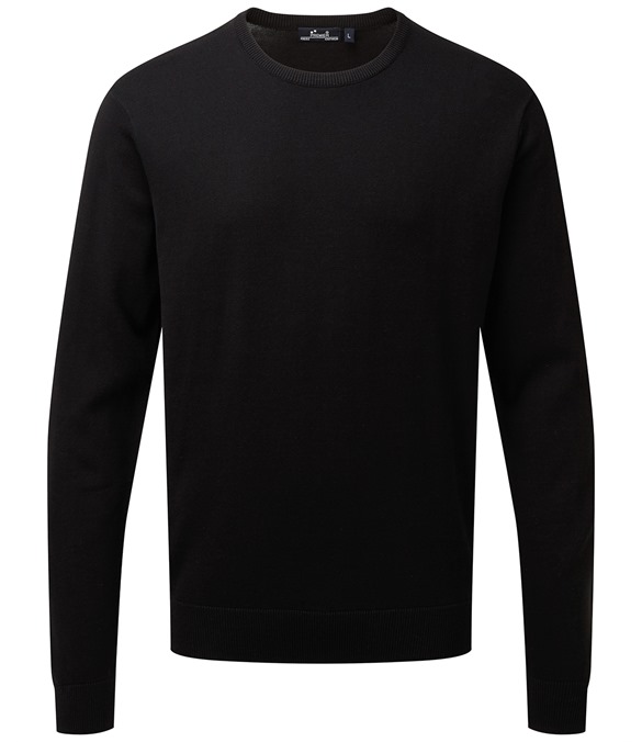 Crew neck cotton-rich knitted sweater