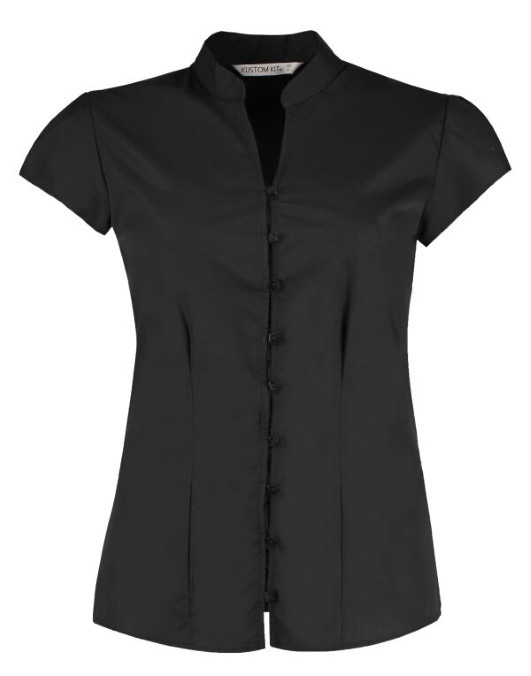 Tailored Fit Cap Sleeve Mandarin Collar Blouse