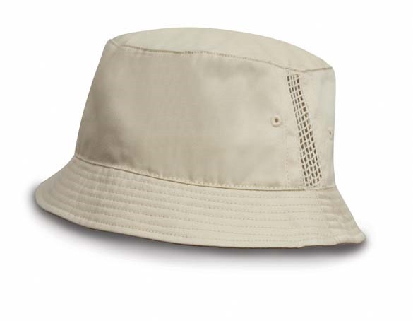 Deluxe washed cotton bucket hat with side mesh panels